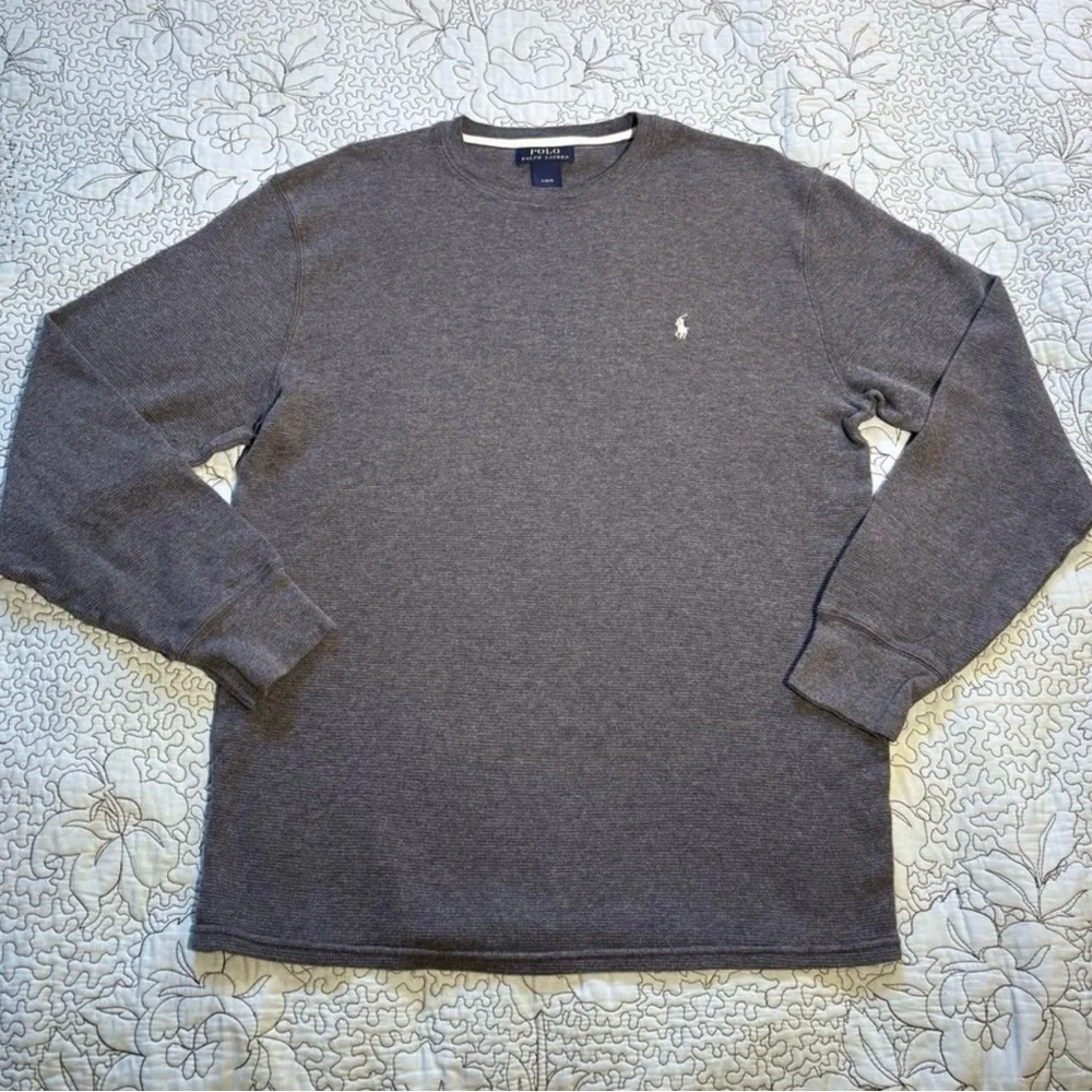 Polo Ralph Lauren Gray Waffle Knit Thermal Shirt White Pony Sz L💚